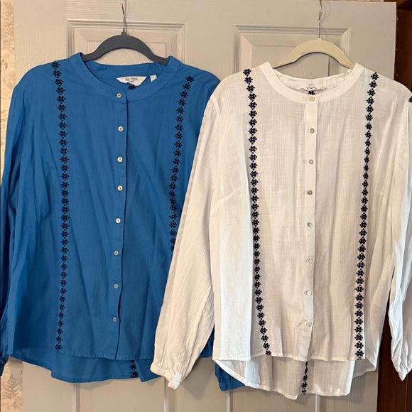 Candace Cameron Bure Tops - Candace Cameron Bure Blue & White Embroidered Button-Down Shirts